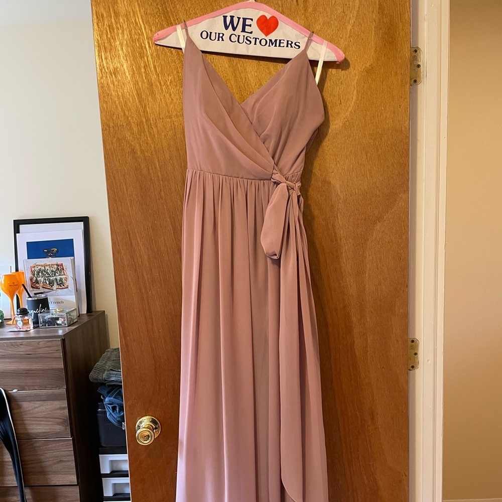 Revelry Hannah Chiffon Faux Wrap Bridesmaid Dress - Rose Quartz Size 10